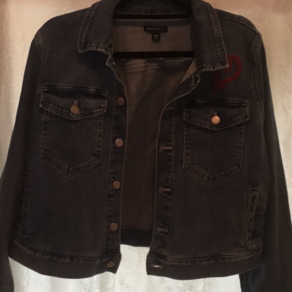 J Crew Blue Jean Jacket with embroidered heart